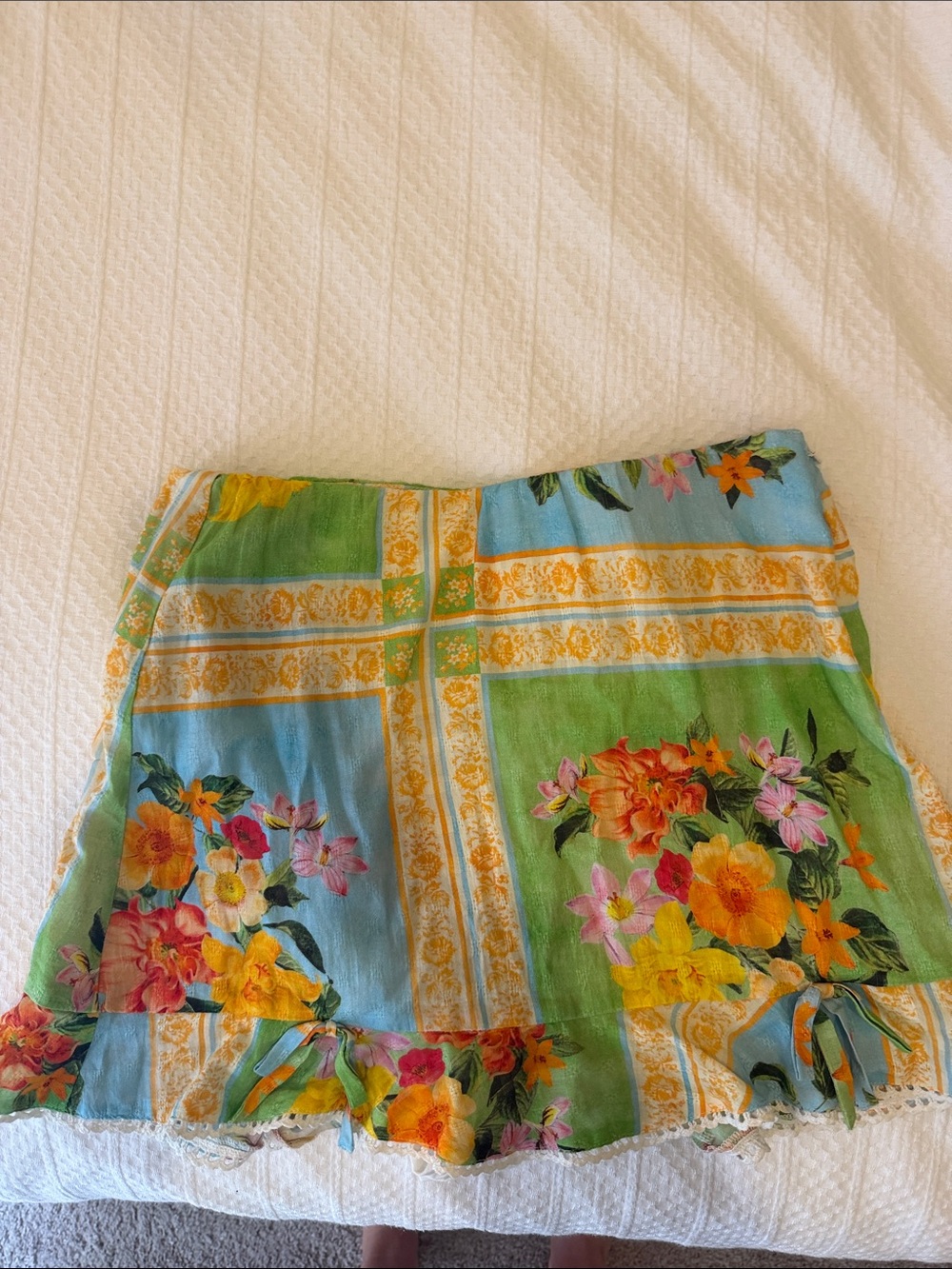 Show Me Your MuMu Floral Ruffle Neck Camisole Dress - Green & Blue - Picture 3 of 4